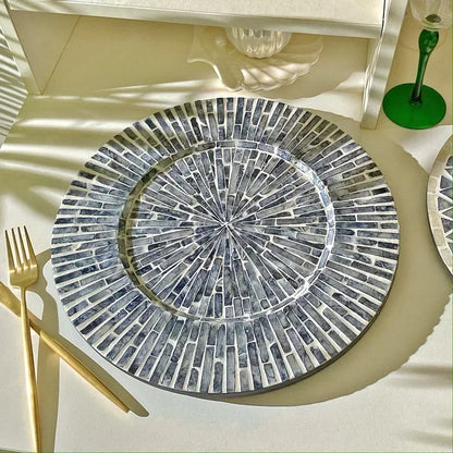 Decorative Plate Natural Shell Wood Plates Set Golden Beads Glass Steak Pasta Serving Tray Dinner Decoration Kitchen Tableware