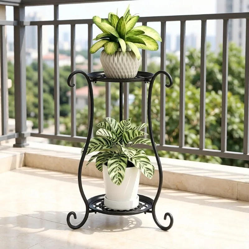 Elegant  Metal Flower Stand, European Style Floor Plant Display Rack, Multi-tier Flower Pot Holder for Home Garden Balcony