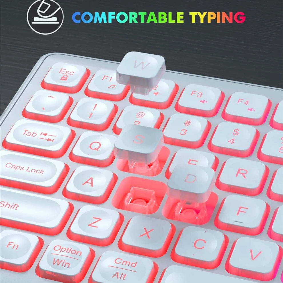 USB Wireless Keyboard and Mouse Set RGB Backlit Rechargeable Light Up Letters Full-Size Wireless Keyboard for Computer