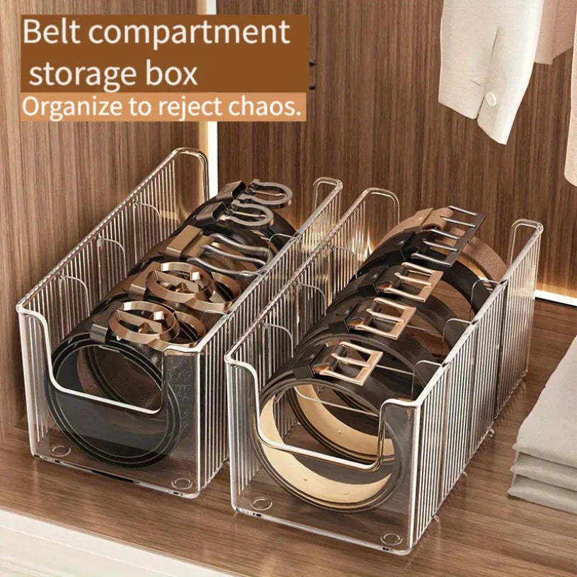 Belt Organizer Box 5 Grids Belt Storage Rack for Closet and Drawer Save Space Tie and Belt Plastic Display Case for Men Women