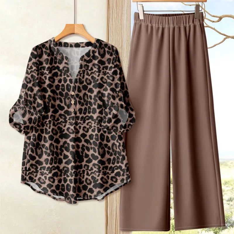 Women's 2-Piece Long Sleeved Top+Long Pants Printed Set