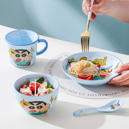 New 1Set/4Pcs Cute Cartoon Anime Crayon ShinChan Ceramics Gift Box Set Kawaii Rose Bowl Plate Spoon Cup childen Birthday Gift