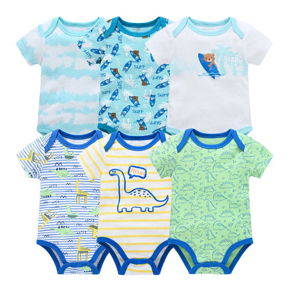 New Baby Boy Clothes Summer 100%Cotton Blue Grey Tie Print Three Piece Short Sleeve Bodysuit Pants Vetements Bebe For 0-12M