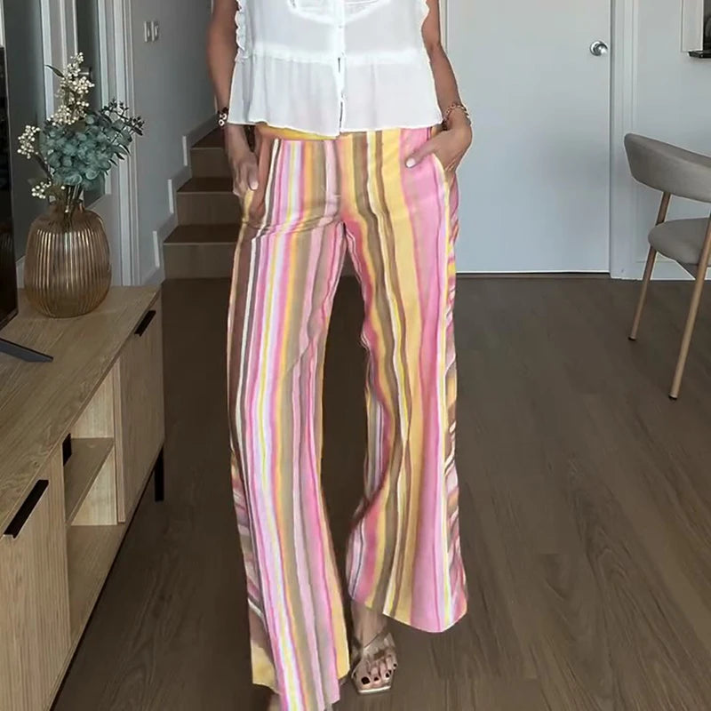Rainbow Colorful Striped Pants Low-rise Braided Twist Denim Straight Lady Wide Leg Trousers 2026 Spring Summer Chic Casual Jeans