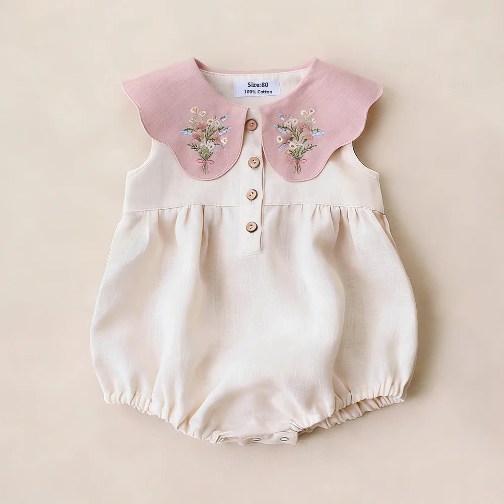 0-2y Baby Girls Clothes Cotton Linen Sleeveless Infant Girl Rompers