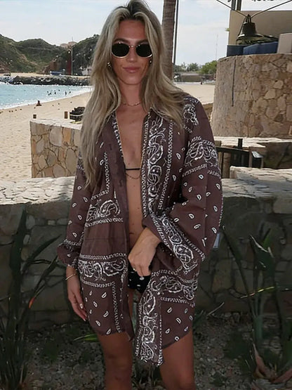 Women's Bandana Print Shorts Top Set Sleeveless Backless Halter Crop Tops Matching Mini Shorts Summer Beach Vacation Lady Outfit
