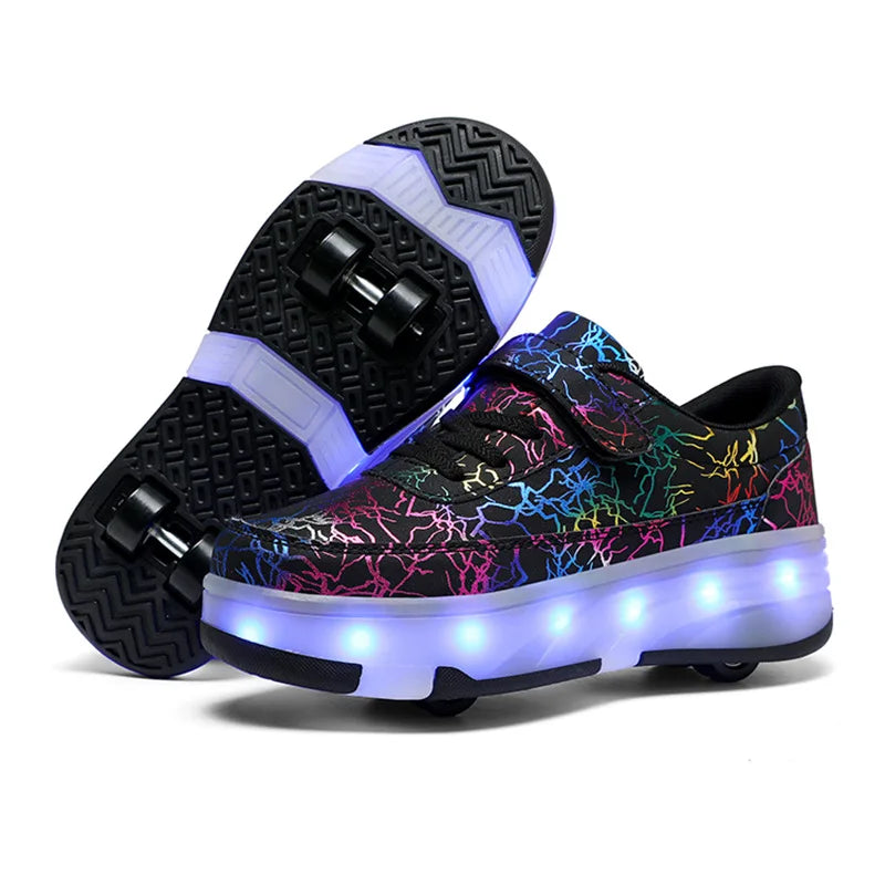 Children Roller Skates Shoes Boy Girl with 4 Wheels Kid Student LED Light Sneaker Running Adult Casual Sport Walking Shoes 27-40
