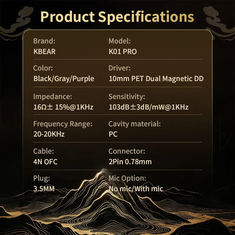 KBEAR K01 PRO Wukong HiFi Gaming Headphones Custom 10mm DD IEM  Earphones Detachable Cable Ergonomic Noise Isolation Earbuds