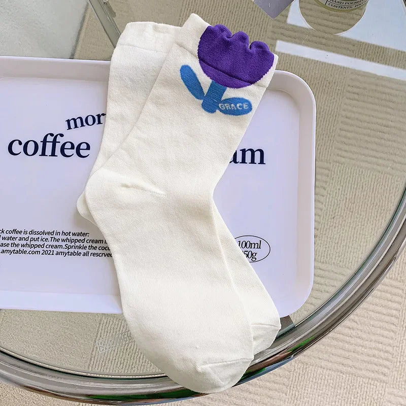 New Women Socks Korean Style Flower Trend Casual Cotton Socks Girls Frilly Ruffle Cute Sweet Breathable Kawaii Crew Socks Girls