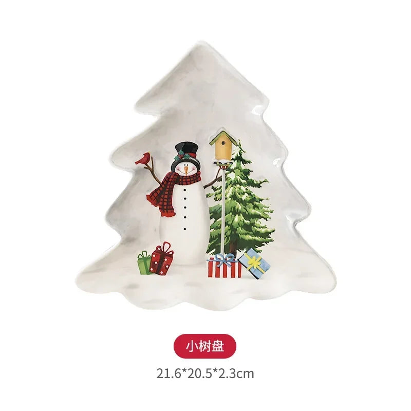 Nordic creative Christmas Snowman bowl plate cutlery set Western ceramic dinner plates Home rice salad bowl cup Christmas gift