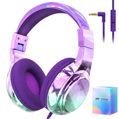 Kids Headphones Wired for School 85/94dB Volume Limiter Foldable Stereo Sound Headset with Mic for Kids Girls Learning Tablet PC
