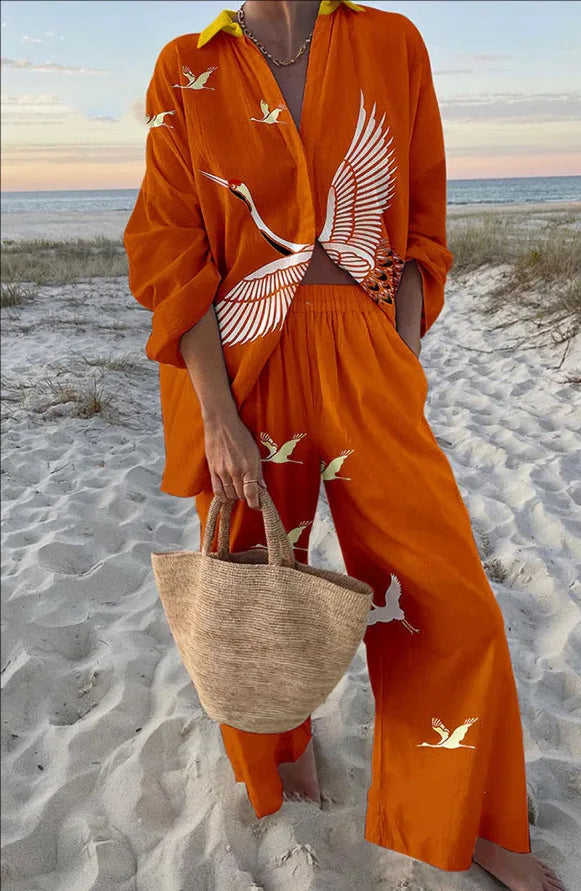 Summer Casual Shirts Two Piece Outfits 2 Pieces Set For Woman New In Matching Sets Blouse For Woman Temperament Vacation Printed