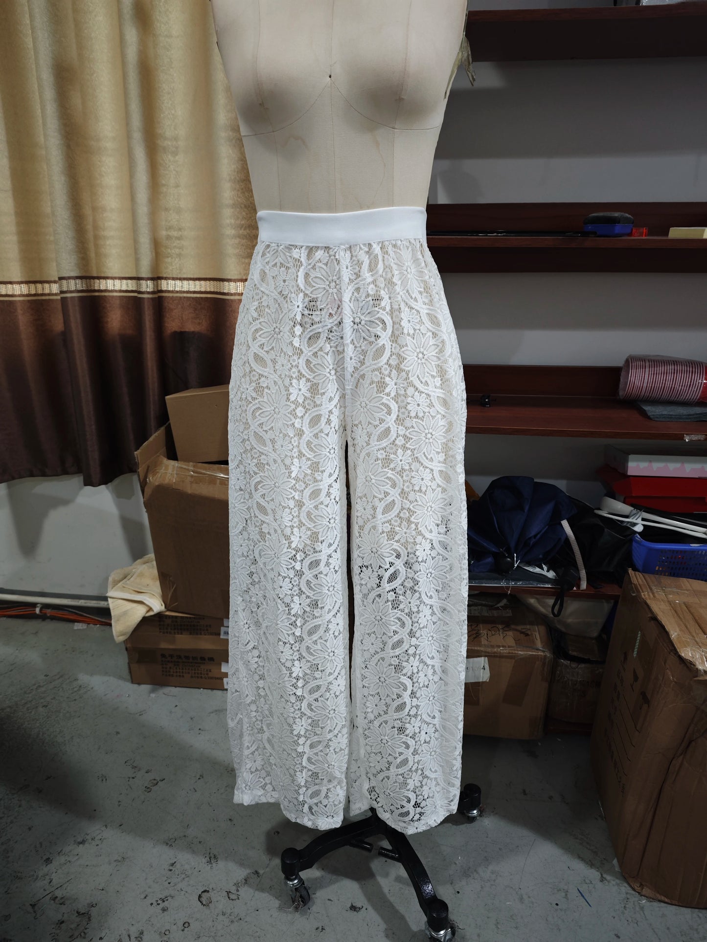 Fashion Lace Solid Women's Shirt Pant Set See Through Short Sleeve Long Tops Straight Trousers 2026 Summer Chic Female Suits