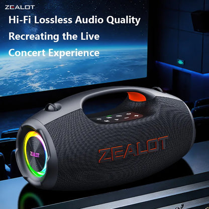 ZEALOT-S86 60W Portable Wireless Speaker with 8000mAh Battery, 360° Surround Sound, RGB Lights, Outdoor Camping Speaker, Waterproof Speaker for the Beach