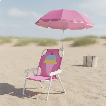 Children's Portable Chair with Sun Shade Foldable Kids Beach Chair with Umbrella Lightweight Sturdy Metal Frame for Patio