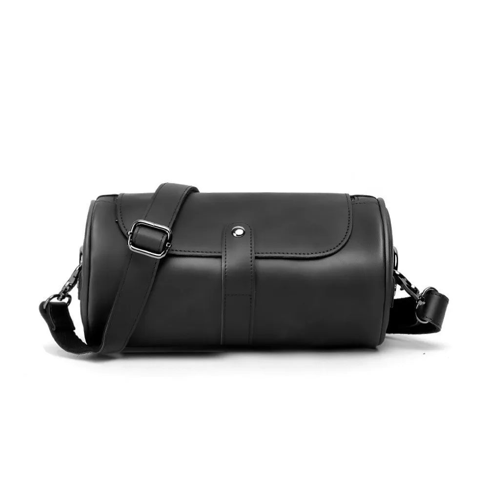 Retro Fashion Men's Crossbody Bags PU Leather Barrel-Shaped Shoulder Bag Men Crossbody Bag Flap Bucket Sling Mobile Phone Bag