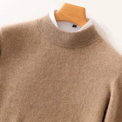 Fall/Winter New Wool Pullover Sweater Cashmere Shirt Men's Semi-high Neck Long Sleeve Loose Knitted Bottom Shirt