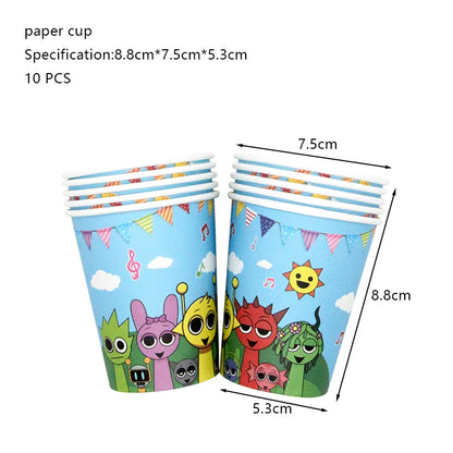 Sprunki Birthday Party Decoration Incredibox Latex Aluminum Foil Balloon For Kids Event Supplies Banner Disposable Tableware
