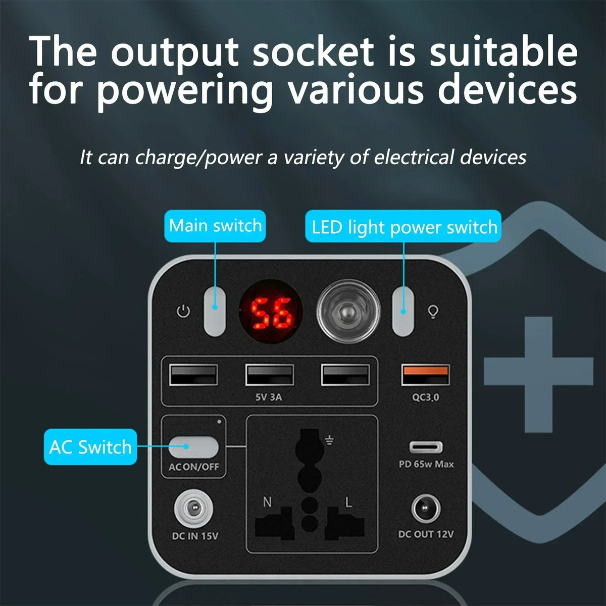 PURFIELD 150W 156Wh Portable Power Station 110V/220V Solar Generator Outdoor Emergency Mobile Power Bank For Camping Power LED
