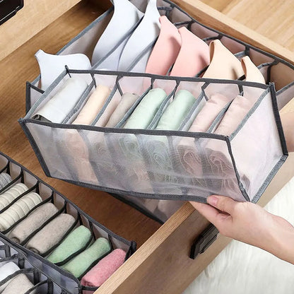 6-Grid Foldable Drawer Divider Underwear Storage Box, Wardrobe Organizer for Bras, Socks & Lingerie, Closet Storage Container