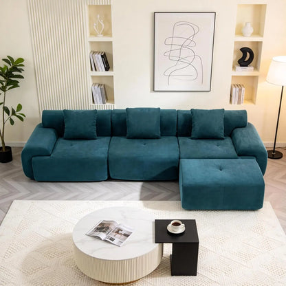 #L-Shaped Modular Sectional Sofa Deep Seat Movable Ottoman Living Room Apartment