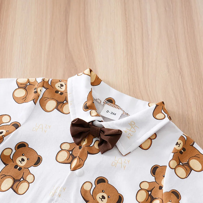 Newborn Baby boys Clothes Set Animal - bear print Fashion Summer Toddler Outfit short sleeve straps Clothe 2-piece outing suit