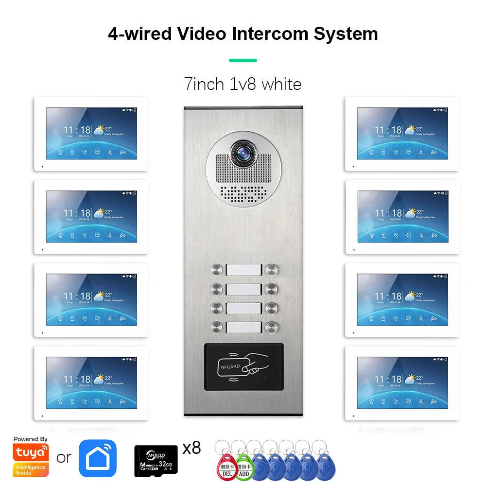 ANJIELO 2-12 Units Apartment Doorbell Video Intercom System Digital Frame Background Music Detection Preview NEW 2026