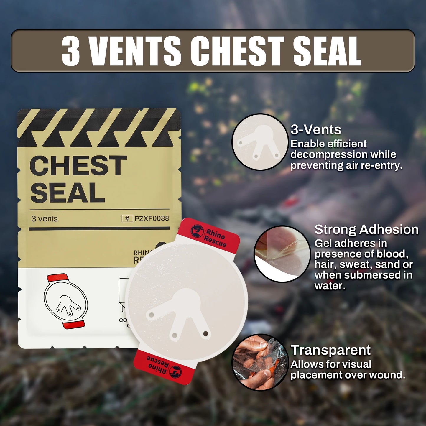 Rhino Rescue Chest Seal Medical Prevent Puncture Wounds Dressing Pneumothorax Emergency First Aid Trauma