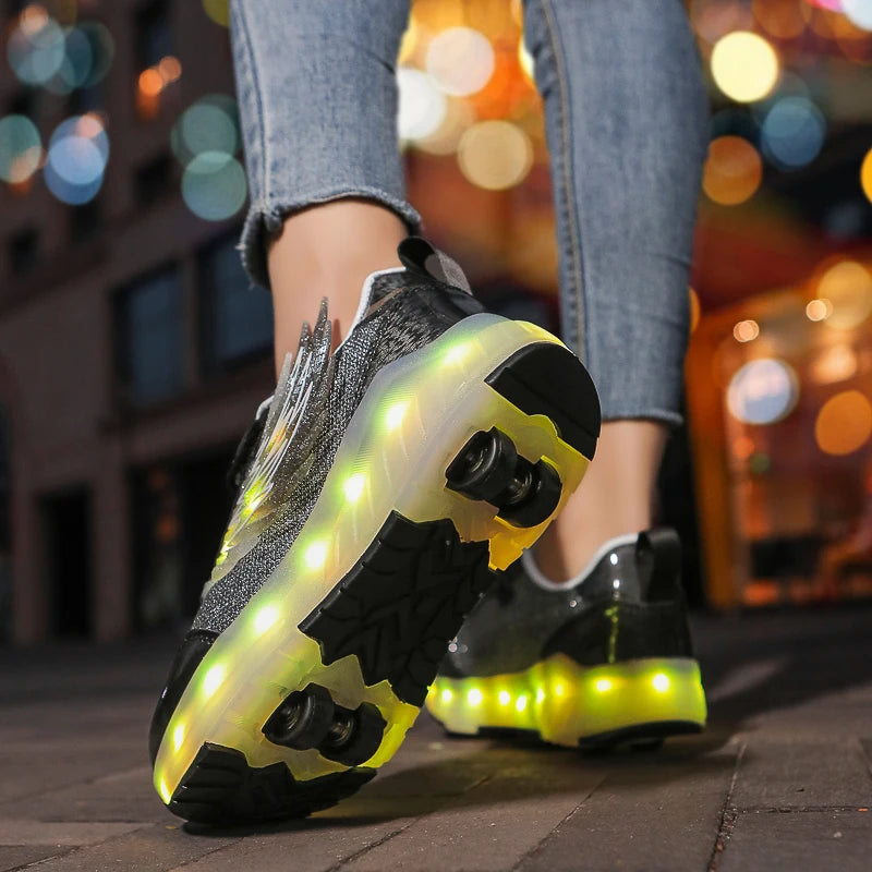 Kids' Light-up Roller Skates, 4-wheel Skate Shoes With Rechargeable LED Lights, Casual Breathable Sports Shoes for Students, Detachable Wheels