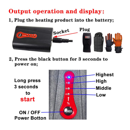 Smart batteries 7.4V 3400mAh 18650 for Heated Clothing, Heated Vest,Gloves,Electric Heating Belt heated insole shoes