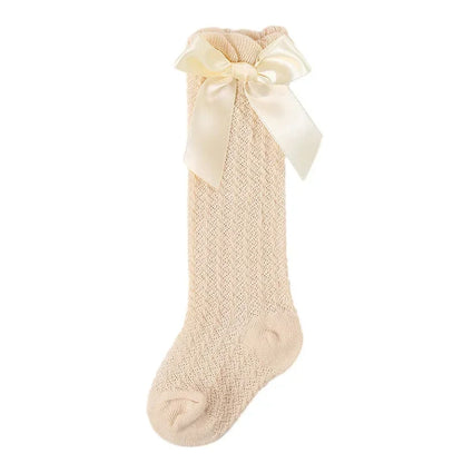 Baby Girl Socks Summer Fall Toddlers Bow Long Sock Kids Knee High Soft Cotton Mesh Bow Decorative Lace Stocking 0-3Year