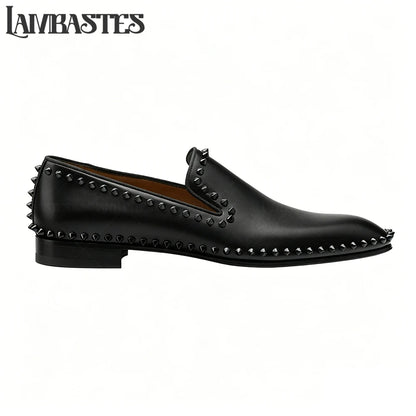 Metallic Stud Trimmed Mens Loafers Patent Matte PU Leather Slip on Shoes Edge Studded Accent Designer Style Formal Dress Shoes