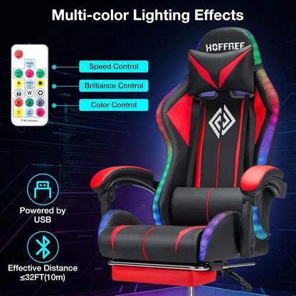 Gaming Chair Massage with LED RGB Lights and ootrest Ergonomic Computer Chair High Back Video Game Chair with Adjustable Lumbar