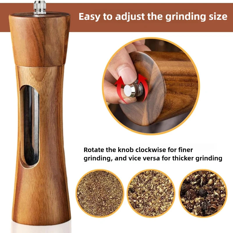Manual Salt and Pepper Grinder Solid Wood Adjustable Coarseness Large Capacity Multi-purpose Spices Grinder Kitchen Cooking Tool