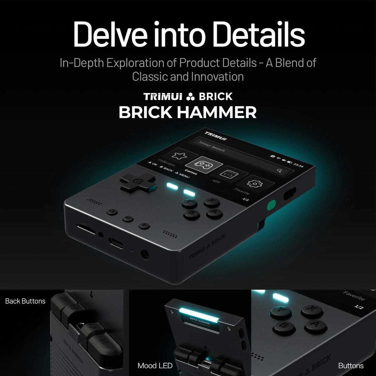 TRIMUI Brick Hammer Portable Handheld Game Player CNC Full Metal 3.2'' IPS Screen Retro Games Linux System Video Gaming Device