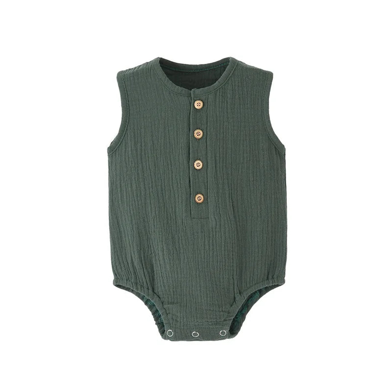 Summer Solid Newborn Baby 100% Cotton Linen Bodysuits Boy Girl Sleeveless Romper Jumpsuit Soft Skin-friendly Thin Comfy