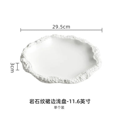 Rock Pattern Skirt Plate Dish Dish Household Ceramic Flat Shallow Plate Hotel Display Plate