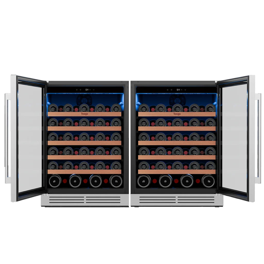 52 bottles wine cooler 5.12 Cu.ft compressor air cooling single temperature zone wine mini fridge With blue light ＆ door lock ＆ automatic defrosting