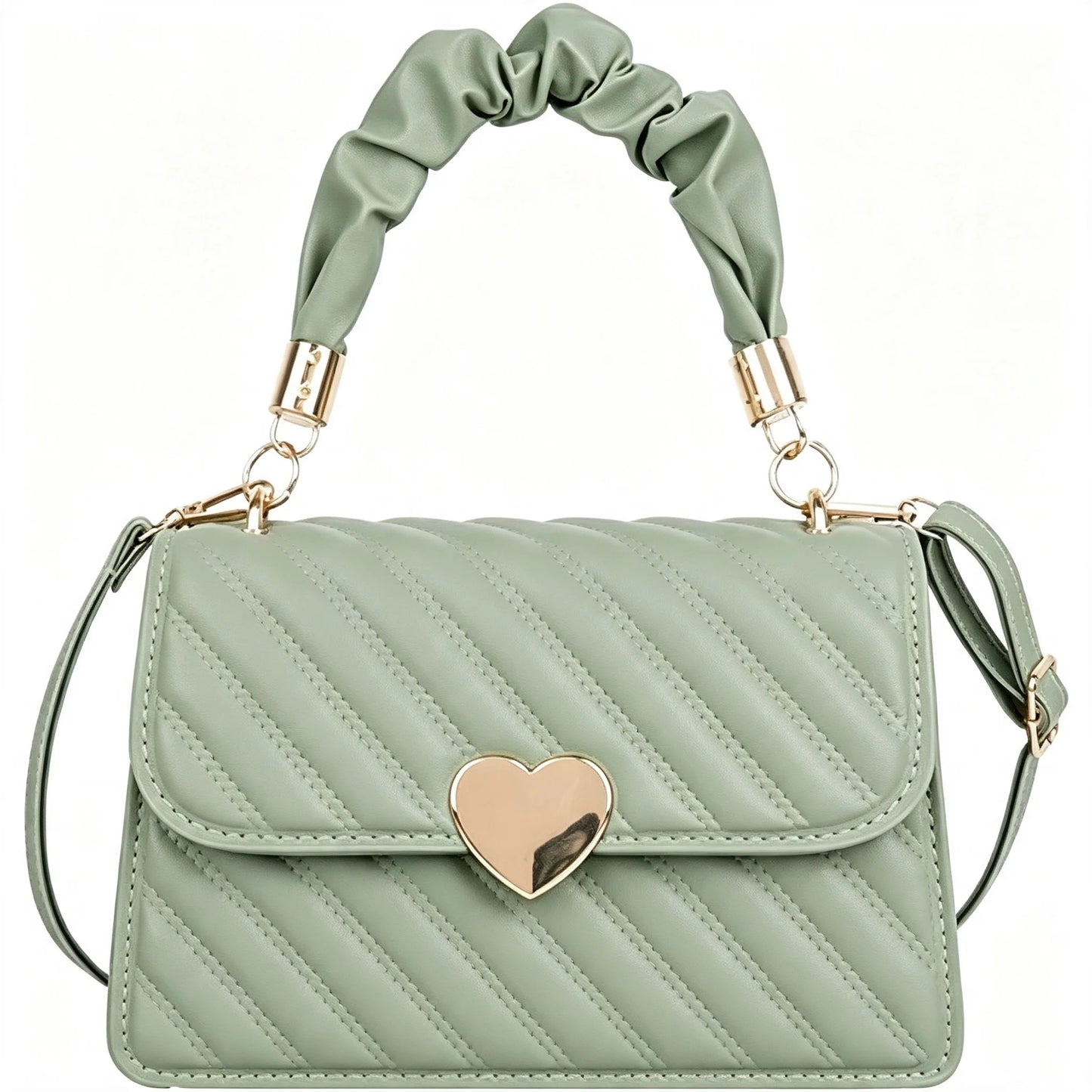 Women Shoulder Bags Fashion Rhombus Ladies Crossbody Handbag Girls' Totes Bags Student Coin Pack Pleated Metal Heart Shape Trim