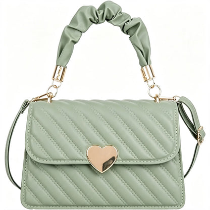 Women Shoulder Bags Fashion Rhombus Ladies Crossbody Handbag Girls' Totes Bags Student Coin Pack Pleated Metal Heart Shape Trim