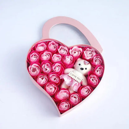 【P】Flower Red Pink Soap Rose Love Gift Box With Bear Valentine's Day Mother's Day Anniversary Gift Wedding Party Decorations