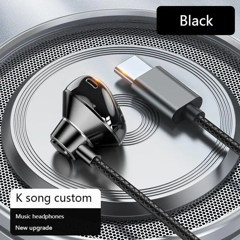 9D Surround Bass Type C&3.5mm Headphones Wried Control Headsets In HD Mic In-ear Earbuds For IPhone15/16/17 For Samsung Earphone
