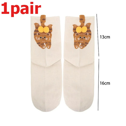 4pcs Funny Abstract 3D Cat Butt Mid-Tube Socks Cartoon Quirky Cotton Casual Socks Cat Egg Floor Sock for Cute Girls Couple Gifts