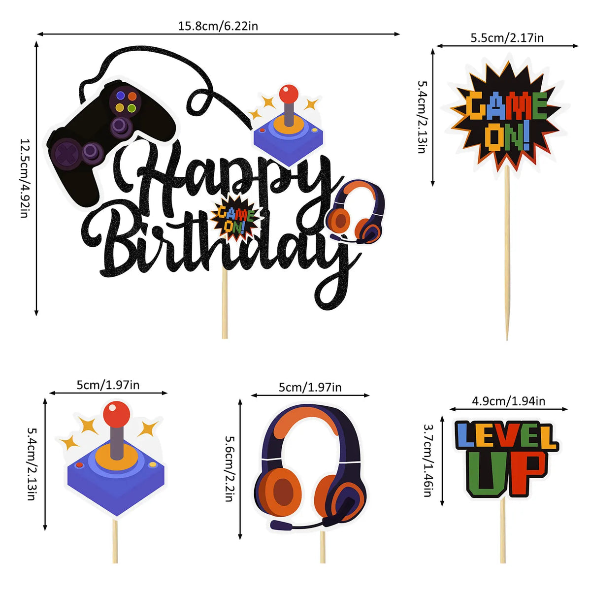 5 PCS Video Game Cupcake Toppers Video Game Happy Birthday Cake Topper Game On Controllers Cupcake Picks GamePad Cake Decoration