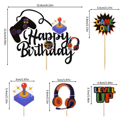 5 PCS Video Game Cupcake Toppers Video Game Happy Birthday Cake Topper Game On Controllers Cupcake Picks GamePad Cake Decoration