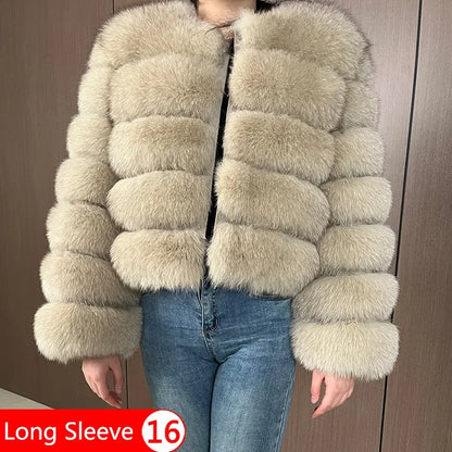 2023 Natural Real Fox Fur Coat Women Winter Warm Luxury Fur Jacket Detachable Long Sleeves Female Vest Furry Coats Outerwear