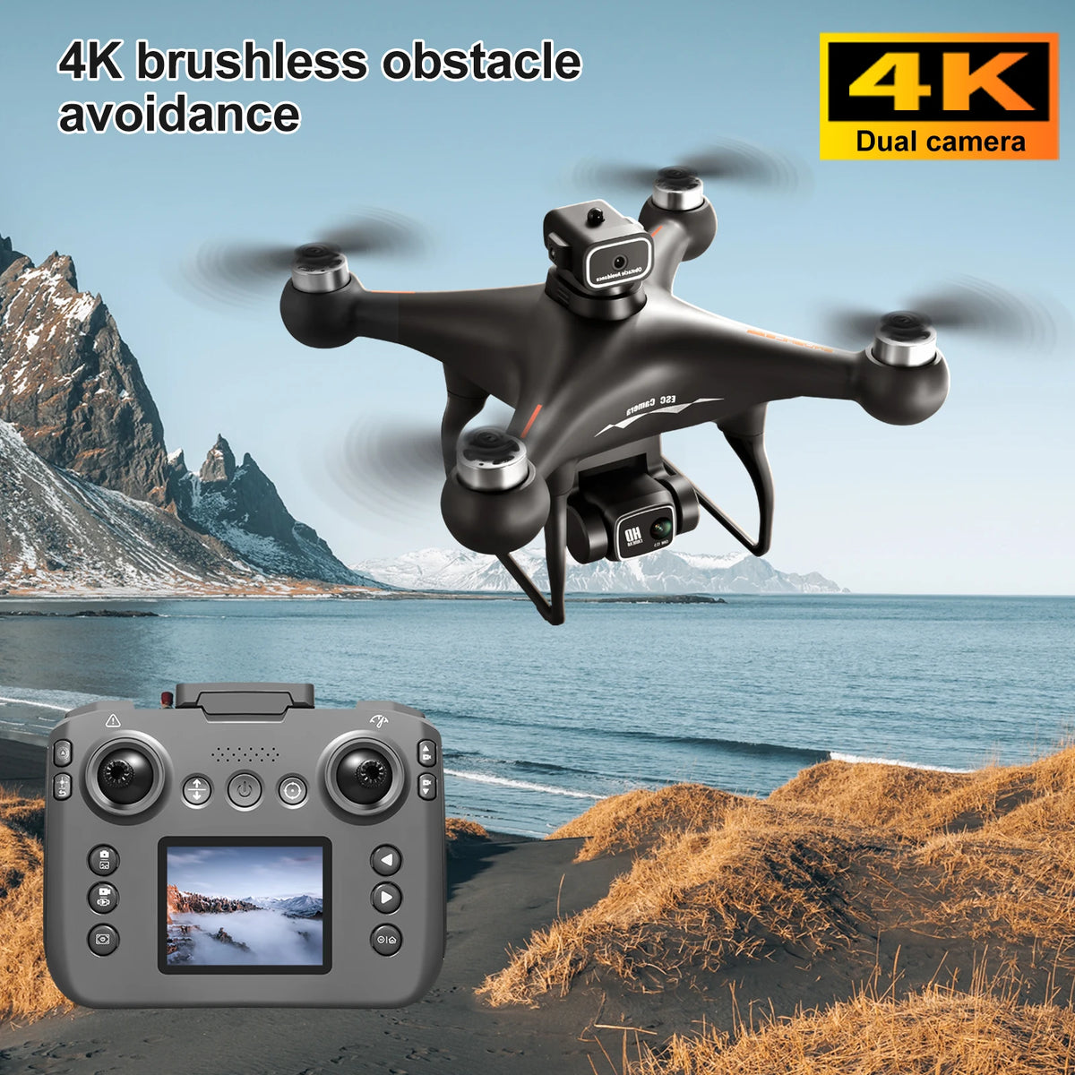 Drone Brushless Motor 2.4 Inch Screen Remote 360° Obstacle Avoidance 4K Electric Dual Camera Optical Flow Hover Real Time Transmission RC Drone