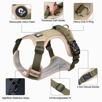 Tactical No-Pull Dog Harness Reflective Heavy Duty Oxford Cloth Waterproof Medium Large Breed Outdoor Walking Pet Vest Harness