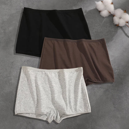 FINETOO 3PCS Women Seamless Cotton Boxer Short Solid Color High Rise Elastic Underwear Female Breathable Boyshorts Sexy Lingerie