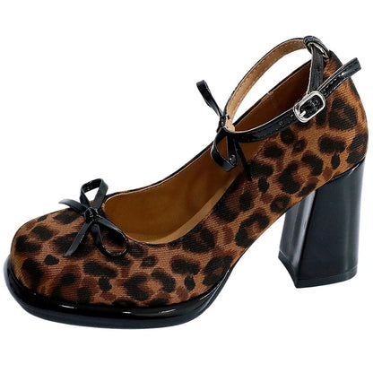 Thick Heel Polka Dot Women Mary Jane Shoes Concise Ankle Strap Shoes 2026 Spring Women's Elegant Butterfly-knot Dress Pumps